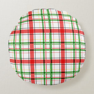 Kerst Flanel Plaid Tartan Design - Wit Rond Kussen