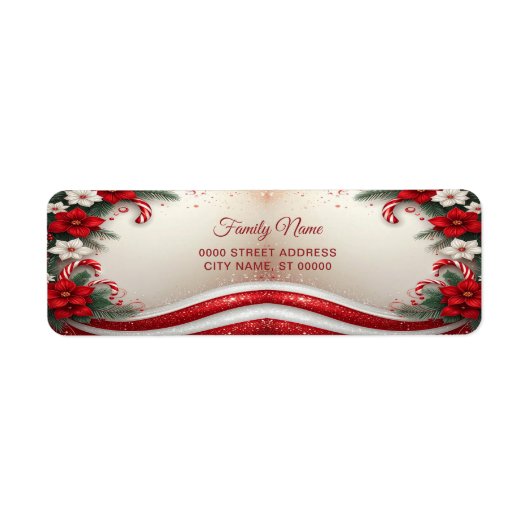 Kerst Floral Candy Canes Retour Adres Label (Voorkant)