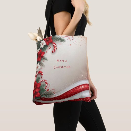 Kerst Floral Candy Canes Vakantie Canvas tas (Dichtbij)