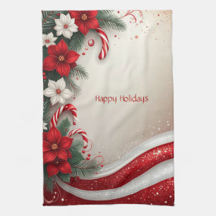 Kerst Floral Candy Canes Vakantie Keuken Handdoek
