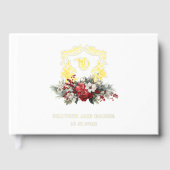 Kerst Floral Crest Monogram Huwelijk Gastenboek (Voorkant)