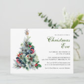 Kerst Foliage & Red Bird Kerstavond Feest Kaart (Staand voorkant)