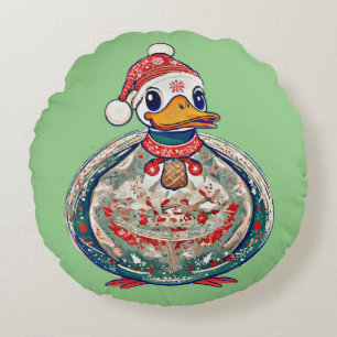 Kerst Folklore Duck Dearing Een Kerstman Hoed Rond Kussen