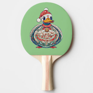 Kerst Folklore Duck Dearing Een Kerstman Hoed Tafeltennisbatje