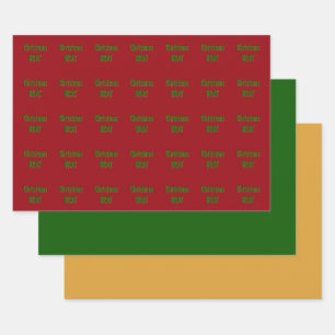 Kerst Forest Green Gold Brat op Crimson Red Inpakpapier Vel