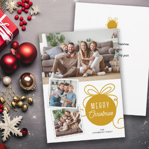 Kerst Foto Collage Boom Ornament Goud Feestdagenkaart