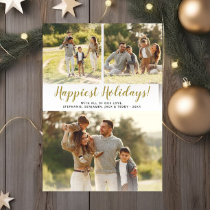 Kerst Foto Collage Gouden Streep Feestdagenkaart