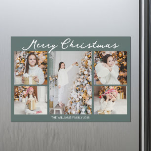 Kerst Foto Collage Grijs Groen Magneet Kaart