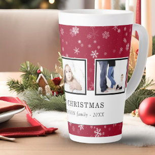 Kerst Foto Collage Rode Sneeuwvlok Familie Latte Mok