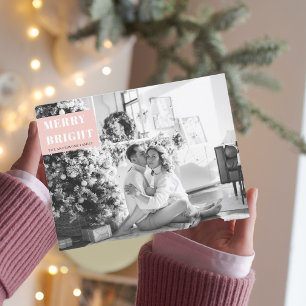 Kerst Foto Familie Merry Bright Roze Briefkaart