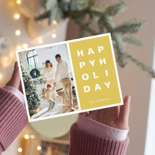 Kerst Foto Familie Prettige Feestdagen Geel Briefkaart