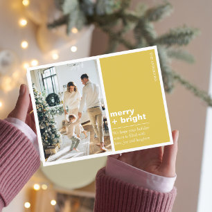 Kerst Foto Familie Vrolijk + Helder Geel Briefkaart