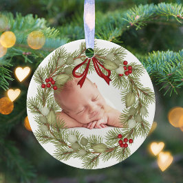 Kerst foto groen krans Holly bessen Keramisch Ornament