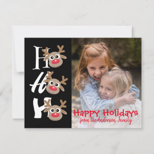Kerst Foto Ho Ho Ho Cartoon Rendier Zwart Feestdagenkaart