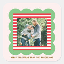 Kerst foto met rode strepen en gegolfde rand