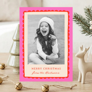 Kerst Foto met Vette Schelp Frame Handgetekend Feestdagenkaart