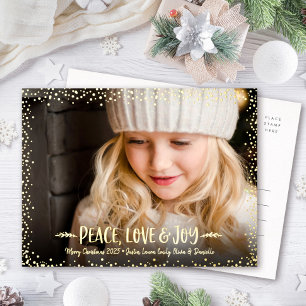 Kerst Foto Vrede Liefde Vreugde Script Echt Goud Folie Feestdagen Briefkaart