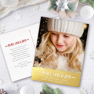 Kerst Foto Vrede Liefde Vreugde Sterren Echt Goud Folie Feestdagen Briefkaart