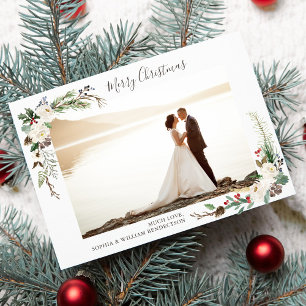 Kerst foto Waterverf bessen, dennen boughs Feestdagenkaart