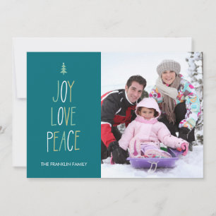 Kerst fotokaart met Joy, Love & Peace in handgesch Feestdagenkaart