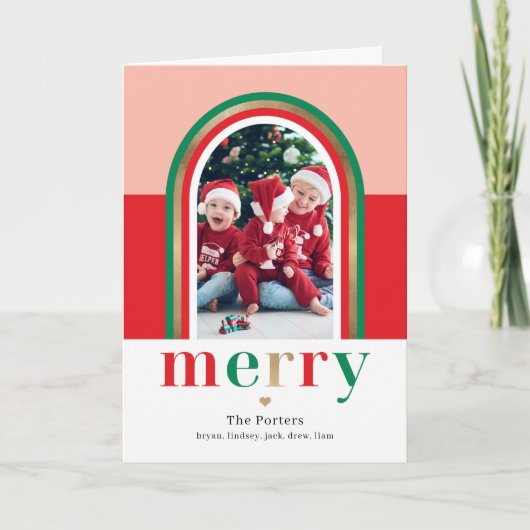 Kerst fotokaart met vrolijke boog feestdagen kaart (Voorkant)