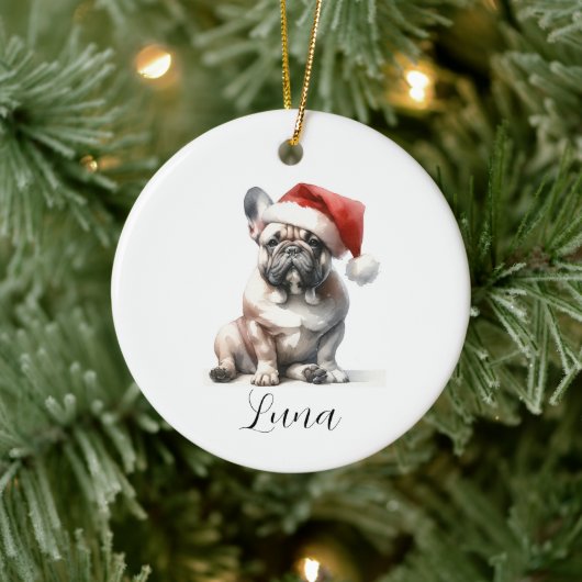 Kerst Frans Bull Dog Santa Hat Ornament (Boom)