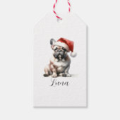 Kerst Frans Bull Dog Santa Hat Ornament Cadeaulabel (Voorkant)