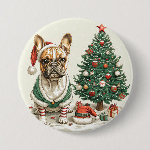 Kerst Franse Bulldog Elfhond Ronde Button 7,6 Cm