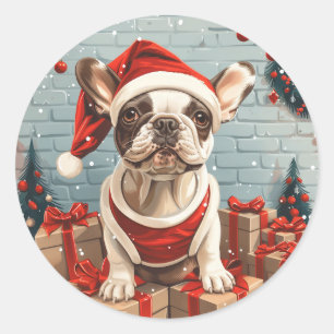 Kerst Franse Bulldog Santa Dog Ronde Sticker