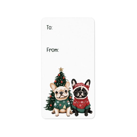 Kerst Franse Bulldogs Etiket (Voorkant)
