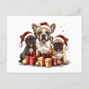 Kerst Franse Bulldogs Santa Hat Feestdagenkaart