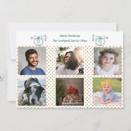 Kerst Franse Hoorn Gouden Confetti & 6 Foto's Feestdagenkaart