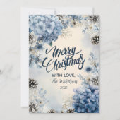 Kerst Frosted Blue Greenery Feestdagenkaart (Voorkant)