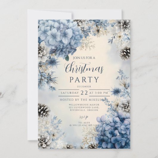 Kerst Frosted Blue Greenery Kaart (Voorkant)