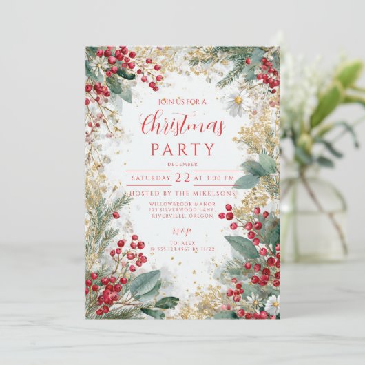 Kerst Frosted Pine en Goud Kaart (Staand voorkant)