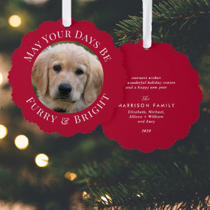 Kerst Furry Bright Pet Foto Rood Vakantie Ornament Kaart