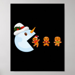 Kerst Gamer Grappig Videospel Sneeuwman Eet Ginge Poster