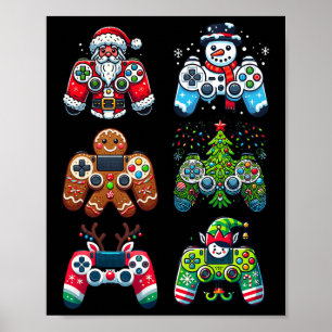 Kerst Gaming Controllers Santa Elf Xmas Christ Poster