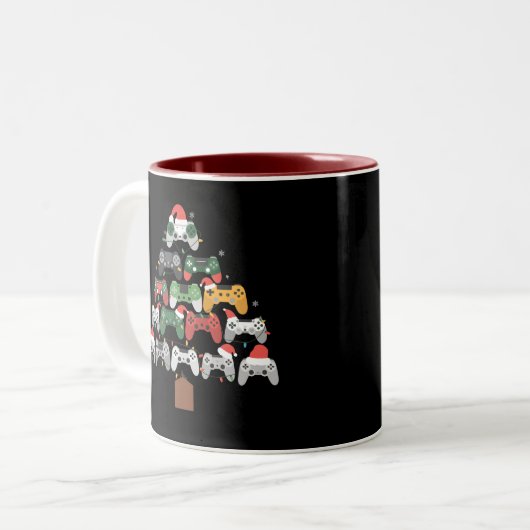 Kerst Gaming Tree Gamers Gamer Xmas Gifts Tweekleurige Koffiemok (Voorkant links)