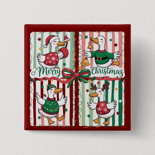 Kerst Gans Grappig Vakantie Dier Rendier Eend Vierkante Button 5,1 Cm (Voorkant)