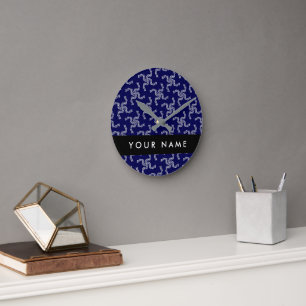 Kerst Garland, Blauw, Jouw naam, Personaliseer Ronde Klok
