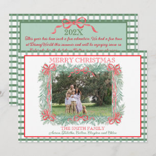Kerst Garland Rood Lint Groen Gingham Feestdagenkaart