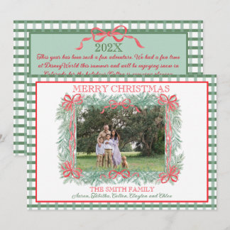 Kerst Garland Rood Lint Groen Gingham Feestdagenkaart