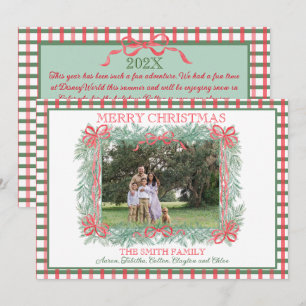 Kerst Garland Rood Lint Groen Gingham Feestdagenkaart