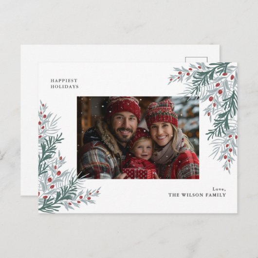 Kerst gebladerte foto feestdagenkaart (Voorkant / Achterkant)