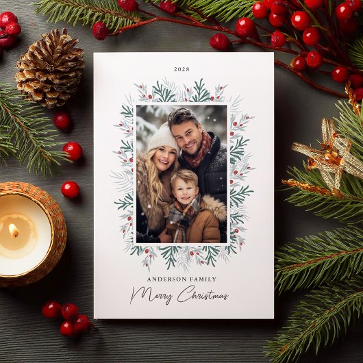 Kerst gebladerte foto feestdagenkaart