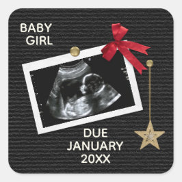 Kerst Geboorte Aankondiging Baby Ultrasound Vierkante Sticker