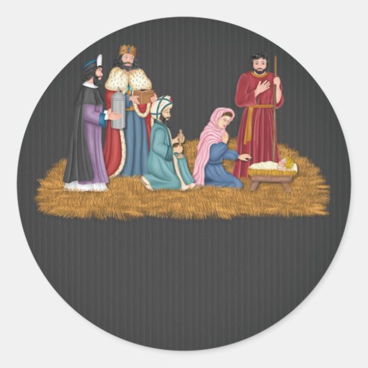 Kerst  Geboorte Scène Ronde Sticker (Voorkant)
