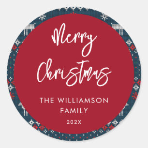 Kerst gebreid patroon feestelijke Scandinavische f Ronde Sticker
