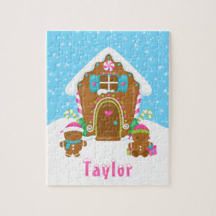 Kerst Gebruikte Huis Roze en Blauw Legpuzzel